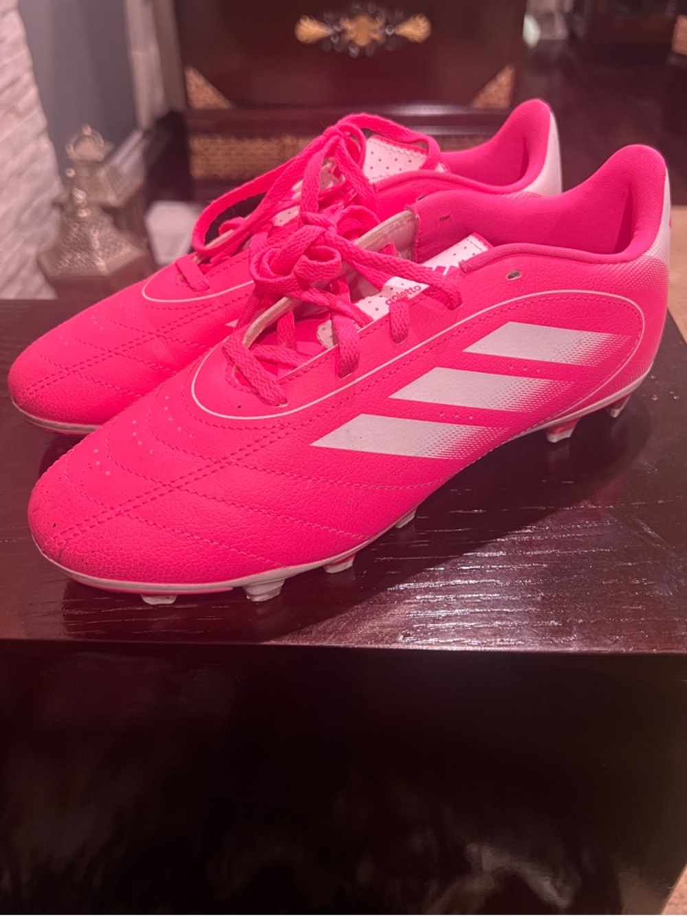 adidas Women's Hot Pink Soccer Cleats with White Stripes